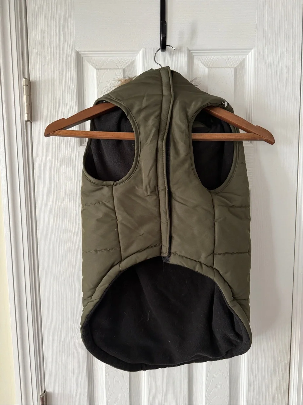 Dog Whisperer XL Olive Green Puffer Dog Winter Coat Faux Fur Hood